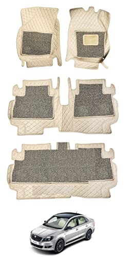 Image of Auto Hub Premium 7D car mat Skoda Rapid, Luxury Double-Stich 7d Car Floor Mat Complete Set, 100% Waterproof and Washable, Color : Beige