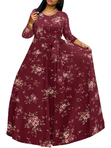 Image of PinkPatty Women's Long Sleeve Maxi Dress Plus Size Casual V Neck Wrap Dress with Pockets&Belt