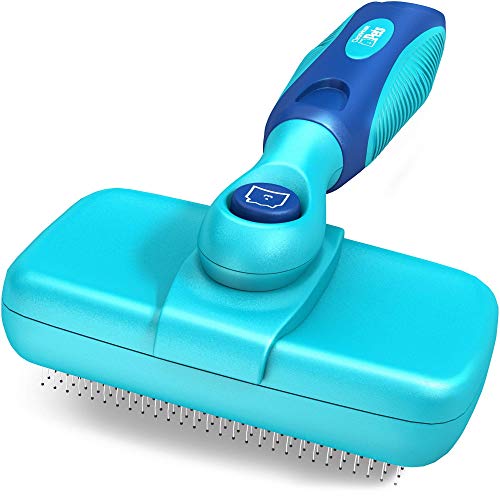 Dog & Cat Brush by CleanHouse Pets - Upgraded Deshedding Pet Hair Brush for Shedding and Grooming - Pain Free Bristles Gently Removes Loose Hair, Tangles on All Hair Types - Easy to Clean (Blue)