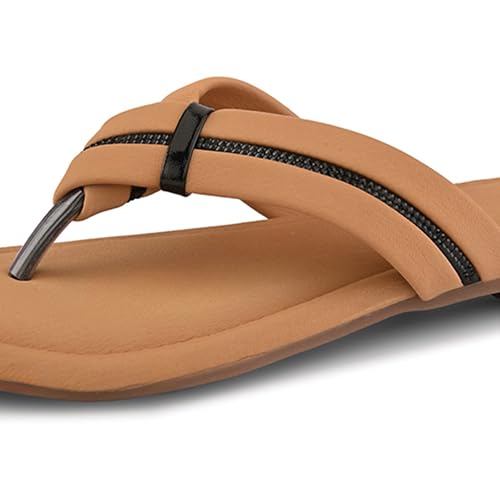 Image of Centrino Women's Flat Thong Sandals | Stylish Embellished Strappy Flip-Flops | Open-Toe Slip-On with Metallic Studs| Soft Cushioned Footbed for Comfort | Elegant & Durable Fashion Footwear (9313)
