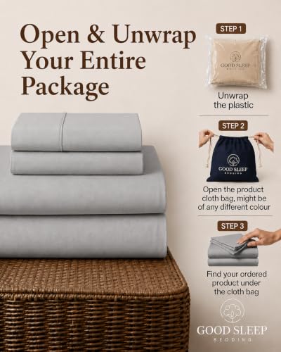 Image of 100% Egyptian Cotton Full Size Sheet Sets, 4 Piece, Light Gray Full Sheets