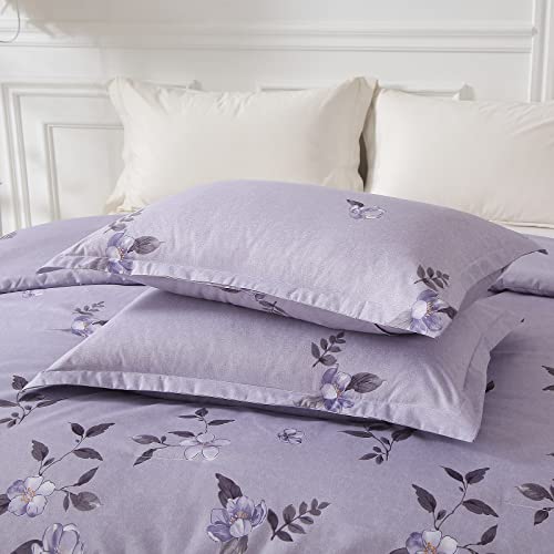 Purple Comforter Set Queen, 4 Pieces Botanical Bedding Set Plant Flowers Printed Comforter With 3 Pillow Shams For All Seasons #TOP6