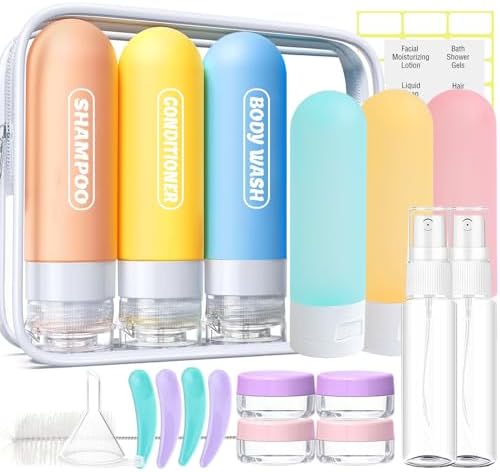 19-Piece TSA Approved Travel Bottles Set - Leak Proof Silicone Toiletry Containers With Bag
