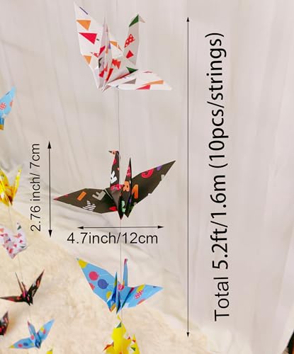 Image of Colorful Geometry Crane Paper Hanging Garlands(3stringsX 5.2ft),Balloon Tree House Alphabet Origami Birds Streamers for Baby Shower Birthday Party Supplies Girl Bedroom Garden Classroom Decor