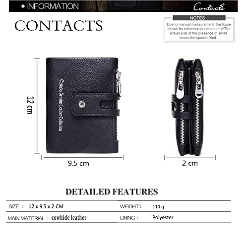 Contacts Mens Genuine Leather Bifold Double Zipper Coin Pocket Purse Wallet, Black, One Size3