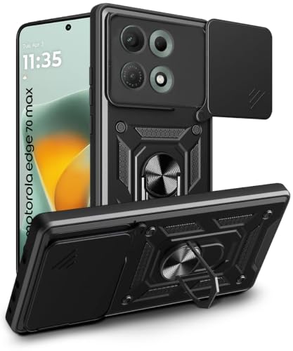 Image of WOW IMAGINE Tough Armor Bumper Mobile Back Case for Motorola Moto Edge 70 Max 5G | Sliding Camera Cover | Shock Proof 360 Protection | Hybrid PC + TPU | Ring Holder with Kickstand - Black