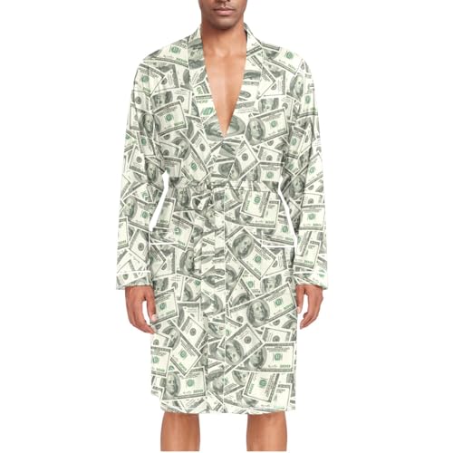 Men's Robes Lightweight Long Sleeve Kimono Bathrobe Soft Sleepwear Loungewear with Pocket