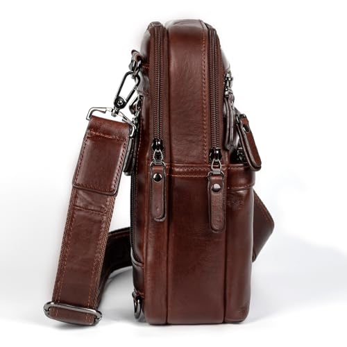 Ariscobull Leather Messenger Bag for Men, Small Leather Sling Shoulder Bag Messenger Pack for Men, Man Purse