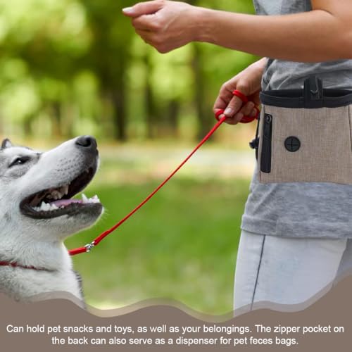 OUDQFCJ Multifunktionale Futtertasche mit Kotbeutelspender und Verstellbarem Gürtel, Hundetraining Futterbeutel, Hundesnackbeutel, Welpen Leckerlitasche, Leckerlibeutel für Hunde (Braun)