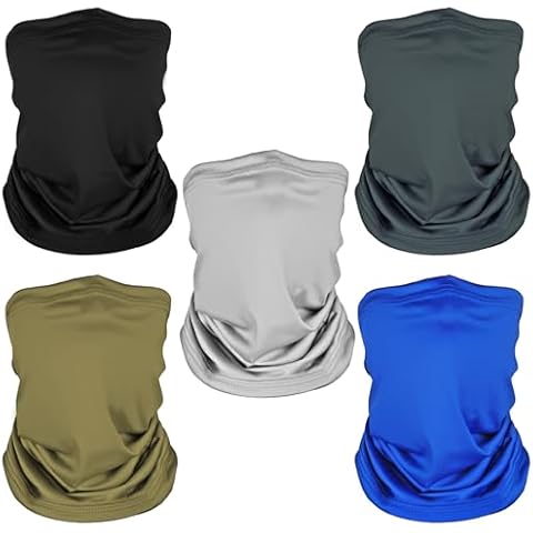 5 Pack Neck Gaiter Face Cover for UV Sun Protection, Breathable Cooling Face Mask for Men Women, Dustproof Neck Gator for Outdoor Sports, Reusable Bandana Scarf (15.75"x9.8", 5 Colors) Cover