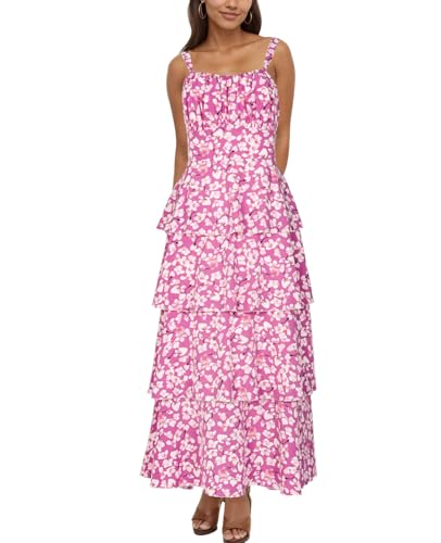Image of Tiered Ruffle Dress Women Casual Summer Spaghetti Strap Sleeveless Floral Layered Maxi Dress for Women Beach Sundress