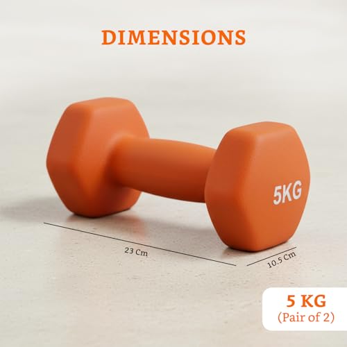 Image of Amazon Brand - Solimo Neoprene Dumbbell 5 Kg, Set of 2 (Orange)