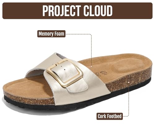 Image of Project Cloud 100% Genuine Leather Sandals Women Dressy Beach Essentials Slides for Women Footwear - Lightweight with Memory Foam Insole Sandals for Women 2026 - Womens Slides