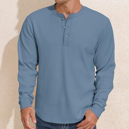 PrettyGuide Men's Long Sleeve Waffle Henley Shirts Casual Fall Thermal Shirts Button T-Shirt3