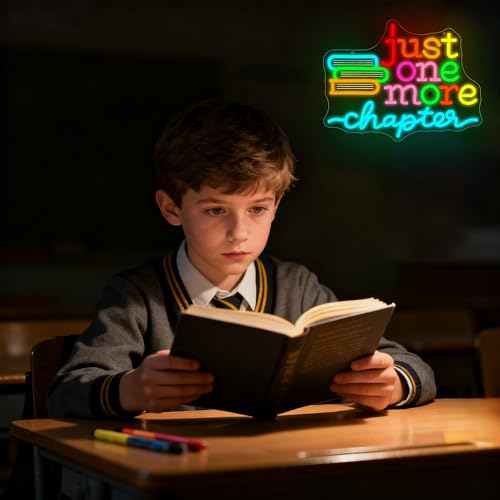 Image of Just One More Chapter Neon Sign Wall Decor Reading Neon Light for Read Room | Dimmable Led Neon,Teen Birthday Reading Gifts,5V USB Powered,Bookstore Bedroom Decor, Classroom Library Wall Art,15.7*12.1in