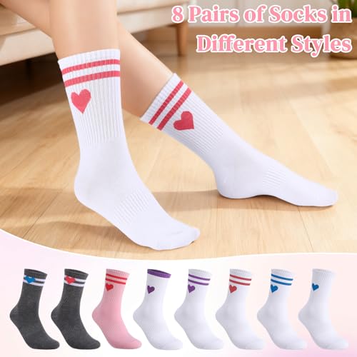 Image of Jspupifip Heart Socks 6 Pairs Crew Athletic Cotton Women Striped Socks with Retro Stripes Hearts