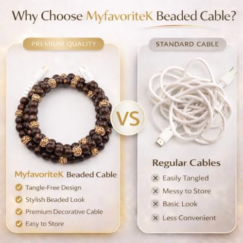 Image of Stylish Beaded Phone Charger Cable Colors USB Charging Cord for Smartphones (2-1 to USB C, Leopard, 3.3ft)