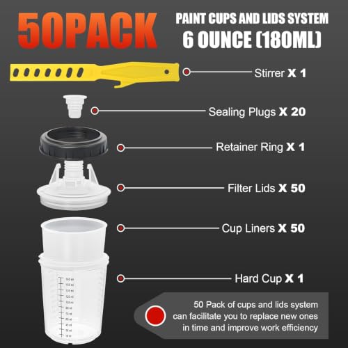 Image of Paint Spray Gun Disposable Cups System 180ml (6oz) with Lids Liners
