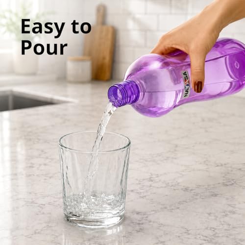 Image of Nayasa Loopy 1000 ML Pet Plastic Fridge Water Bottles Set of 6 | BPA Free | Leak Proof | Airtight Lid | Purple