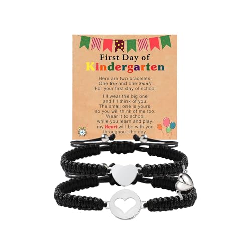Image of First Day of Kindergarten Pre K Gifts for Mother Daughter,Mommy and Me Bracelet Matching Heart Bracelets Set for 2