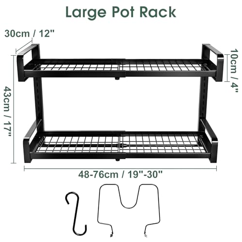 Pxrack WALL-MOUNTED EXPANDED 30 Inch Expandable Hanging Pot Rack, 2 Tier Adjustable Pot And Pan Rack For Kitchen Organizers And Storage, Heavy Duty Pot And Pan Organizer, Wall Mounted Pot Lid Organizer thumb #6