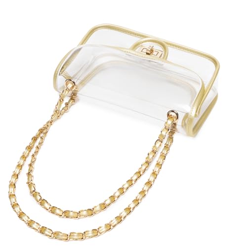 Image of Womens PVC Clear Purse Handbag with Chain Stadium Approved Clear Bag See Through Bag for Working and Concert