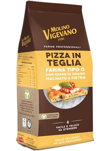 Molino Vigevano | Farine Professionali | Farina Tipo 0 per Pizza in Teglia con Germe di Grano Vitale Macinato a Pietra | Confezione da 500 gr (1 pezzo)