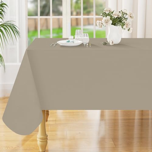 Image of Smiry Rectangle Table Cloth 52x70 Inch, Waterproof Wipeable Vinyl Tablecloths Protector, Oil Spill Proof Plastic Table Cover for Dining, Picnic, Camping, Outdoor, Taupe