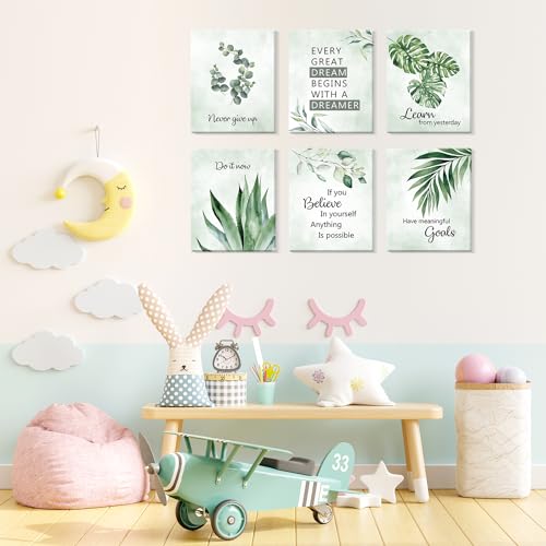 Image of CHDITB Inspirational Plant Art Office Decor, Positive Affirmations Wall Decor, Botanical Canvas Motivational Framed Wall Art,Set Of 6(8x10 Inch) Eucalyptus Leaves Sage Poster For Classroom Home Decor