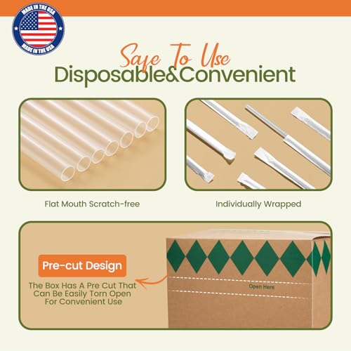 Image of Individually Wrapped Clear Plastic Straws 10.2 inch Long-2000 pcs (4 boxes of 500)
