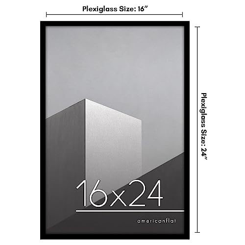 Americanflat 16x24 Poster Frame with Polished Plexiglass - Streamline Collection - Thin Border Picture Frame for Wall Display - Hanging Hardware Included - Black