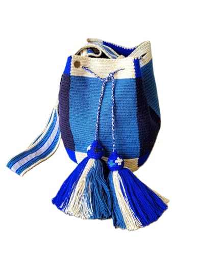 Imagen de TERRA FUSION Bolso Wayuu hecho a mano Bolsa de cubo lisa Bolsa ética Azul Rey