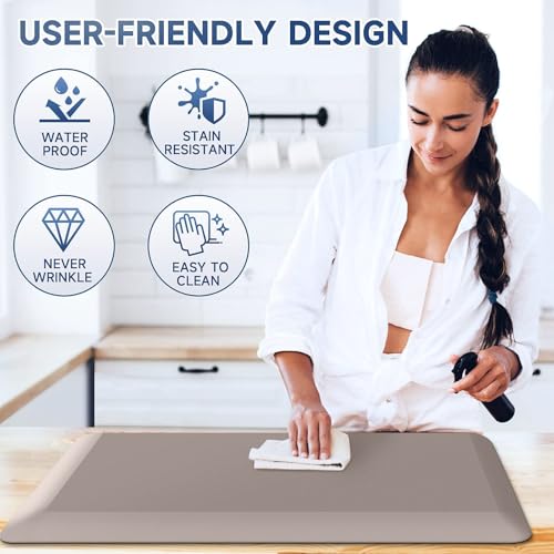 Image of StepRite 4 /5 Inch Thick Kitchen Mat Anti Fatigue Mat Kitchen Rugs Kitchen Decor Non-Slip, Stain & Water Resistant, Kitchen Mats Desk Mat for Kitchen, Office, Workshop, Khaki, 17'' x 28''