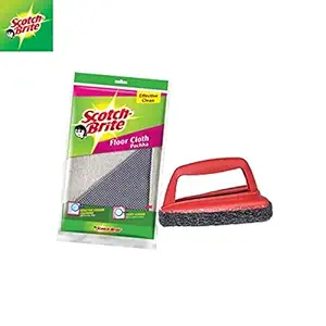 Scotch-Brite Cotton 1 Piece Floor Cleaning Cloth and 1 Piece Jet Scrubber Brush Tough (Multicolour) (H18-6030)