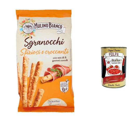 Mulino Bianco Sgranocchi Grissini con 8 Cereali e Sesamo con Farina Sostenibile 210 g + Polpa italiana gourmet 400 g