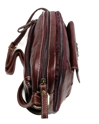 Genuine Leather Classic Cross Body 2 Compartment +Multi Pocket Handbag with Organizer Burgundy3
