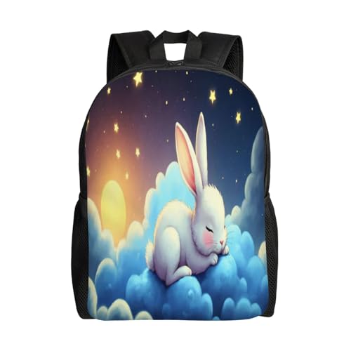 SMAZDFXX Zaino unisex con coniglio, luna, stelle e nuvole, 16 pollici, leggero, da palestra, casual, per donne e uomini, regalo