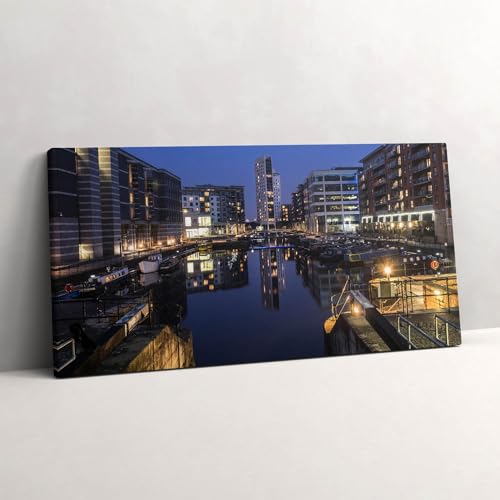 Murale d'Art Ville de Leeds Illuminée Toile Paysage Urbain Nocturne 100x50