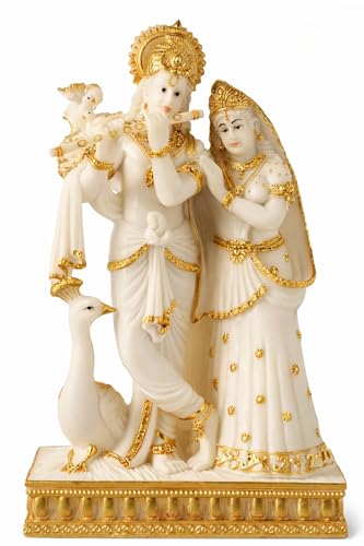 Image of ARMONIA Marble Dust Radha Krishna Idol for Home Decor | Radhe Krishna ki Murti for Pooja, Mandir, Showpiece & Gifting Item | Best Religious Gift for Wedding & Housewarming (8 inch, Medium Size,White)