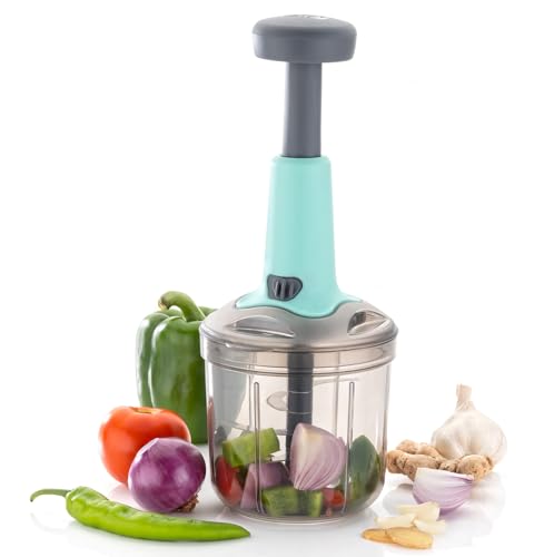 Image of Vegetable Chopper for Kitchen | Hand Chopper for Kitchen use Veg Cutter | Push Chopper 1000ml Capacity | 5 Sharp Stainlee Steel Blades (Color as per Availability)