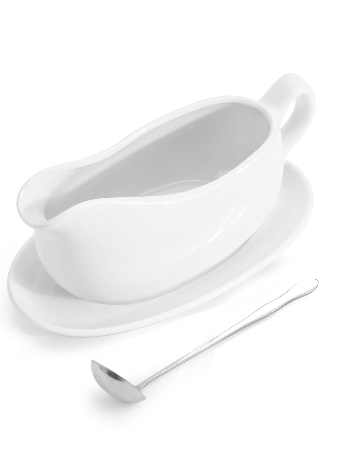 LoeJan Gravy Boat with Spoon, Ceramic Sauce Serving Dish, Easy-Pour Big Dripless Lip Spout Serveware Set For Salad Cream Milk Broth Black Pumpkin Thanksgiving (17OZ & Tray)