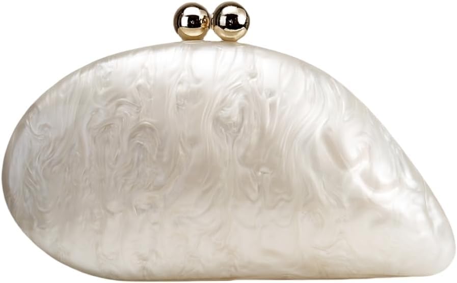 Seashell Luxury Evening Clutch Bag, Acrylic Chain Shoulder Bag for Women, Glitter Marble Trendy Purse Handbag for Wedding Party Prom