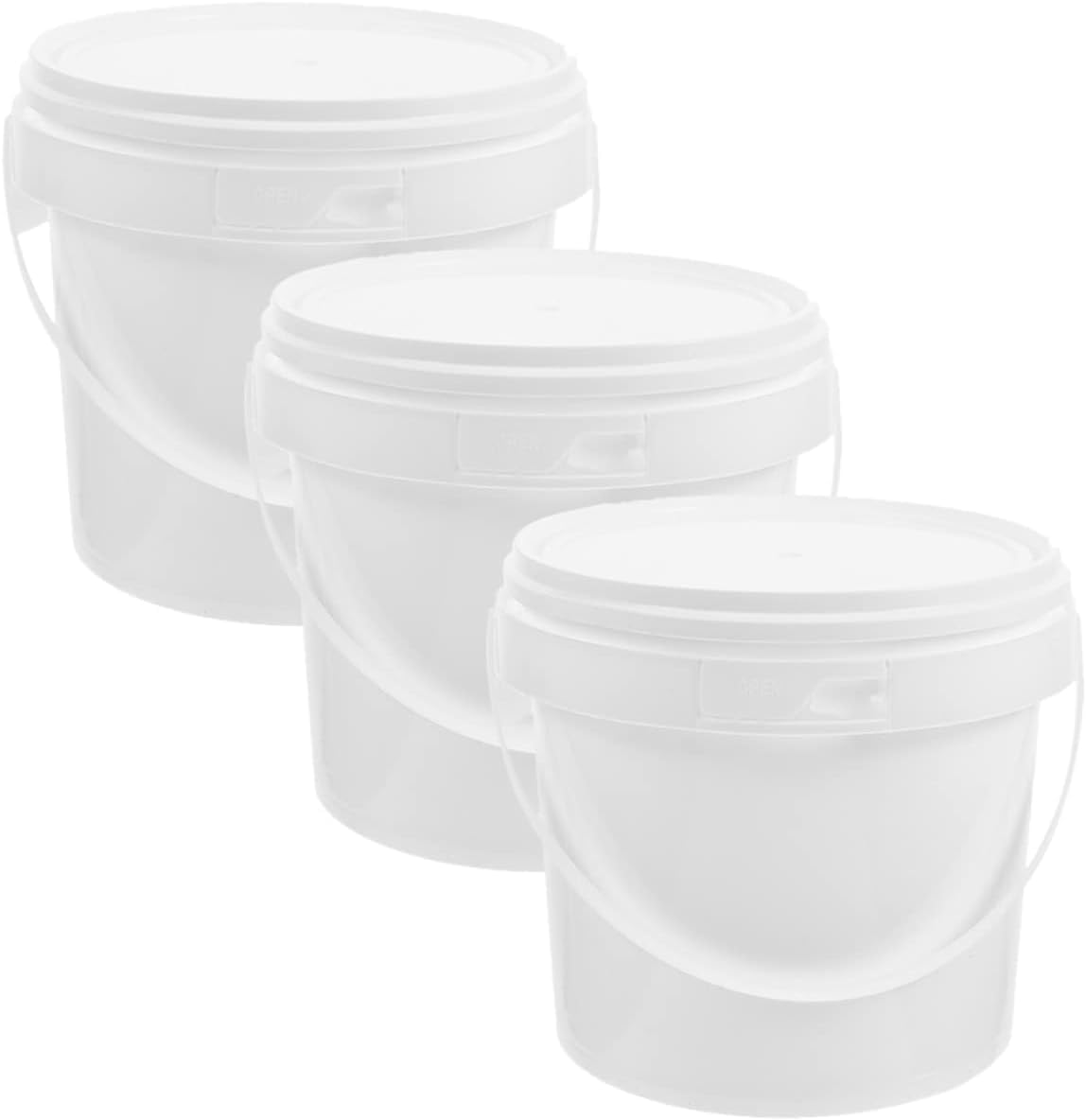 White Plastic Bucket 3pcs Storage Bucket White with Cover 3pc Pp Buckets with Lid