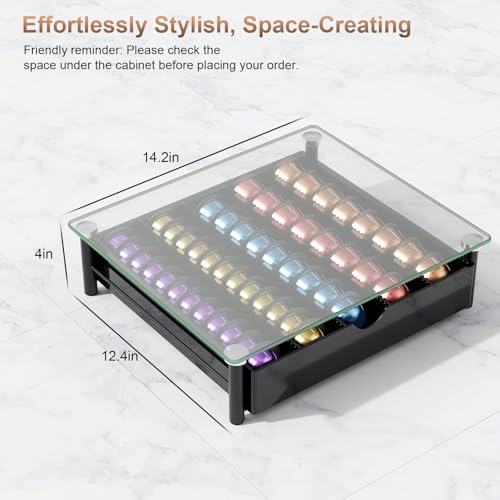 Image of gianotter Crystal Tempered Glass Vertuo Pod Holder Drawer, Compatible with Nespresso Vertuo Capsules, Compatible with 40 Large or 60 Small Nespresso Capsule Organizer (transparent)