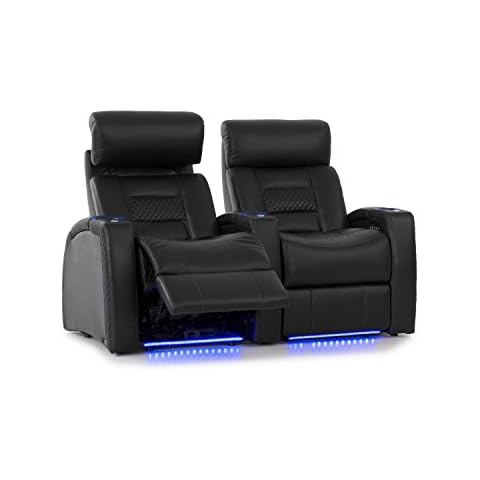 Octane Seating Flex HR Series Home Stadium Seating - Black Top Grain Leather - Power Recline - Motorized Headrest - Lighted Cup Holders (Row of 2) Cover