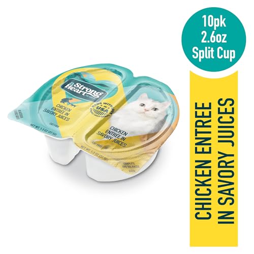 Image of A Strong Heart Split Cup Wet Cat Food, Chicken Entree - 2.6 oz Split Cups, 20 Servings (Pack of 10), Made in The USA with Real Chicken