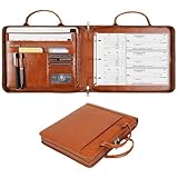 3 Ring Check Binder for 3 on a Page 9' x11 1/4' Check Holder, Zippered Business Checkbook Holder, 3 Ring Check Book Binder for Business Checks, Fit 3 & 9 Holes Check - Oil Brown