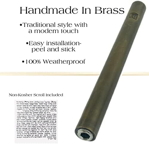 A&S Brass Mezuzah Case With Scroll For Door Weatherproof Metal Mezuza Cover Home Blessing and Protection Housewarming Gift (Bronze/Solid, 5 Inches)