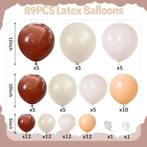 Image of Brown Balloons Garland Arch Kit, Retro Brown Nude Balloons Arch, Tan Ivory Balloon, Burnt Orange White Sand Balloon for Thanksgiving Fall Autumn Pumpkin Neutral Baby Shower Birthday Party Decorations