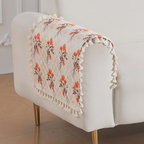 Image of HOKIPO Autumn Blossom Quilted Sofa Armrest Cover Mat - 1 Pair | 'Tassel Twigs' Series (IN-987-T5*2)